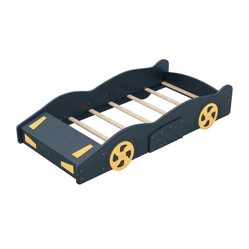 Pine Race Car Bed with Wheels & Storage