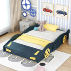 Pine Race Car Bed with Wheels & Storage