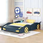 Pine Race Car Bed with Wheels & Storage