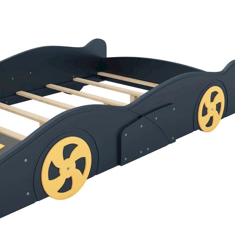 Pine Race Car Bed with Wheels & Storage