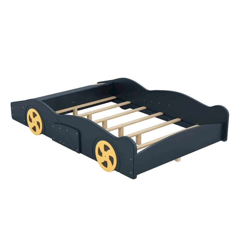 Pine Race Car Bed with Wheels & Storage