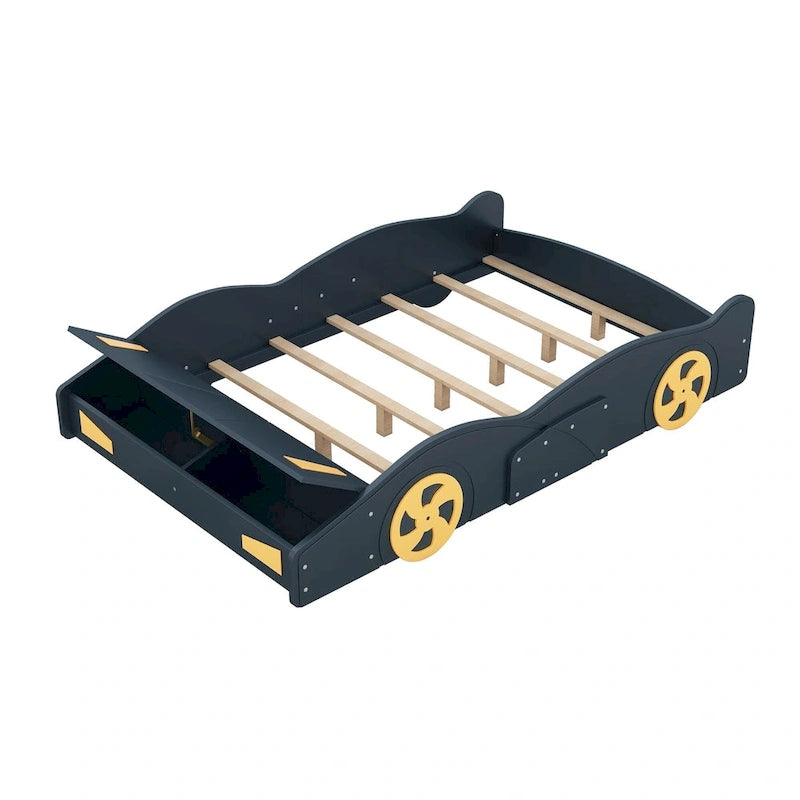 Pine Race Car Bed with Wheels & Storage
