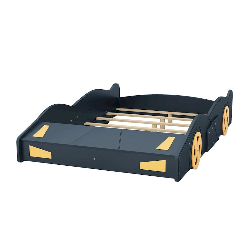 Pine Race Car Bed with Wheels & Storage