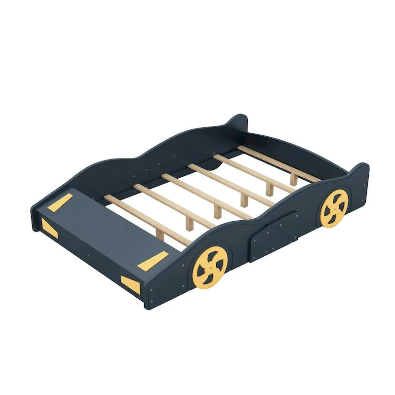 Pine Race Car Bed with Wheels & Storage