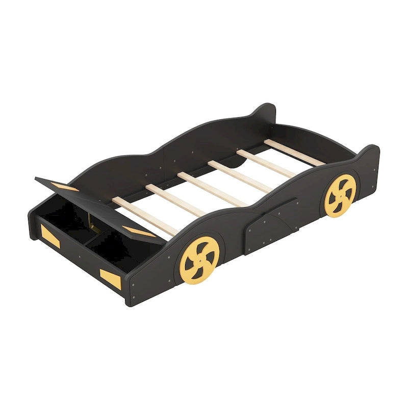 Pine Race Car Bed with Wheels & Storage