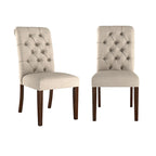 Tufted Rolled Back Parsons Dining Chairs – Set of 2, Rubberwood Frame