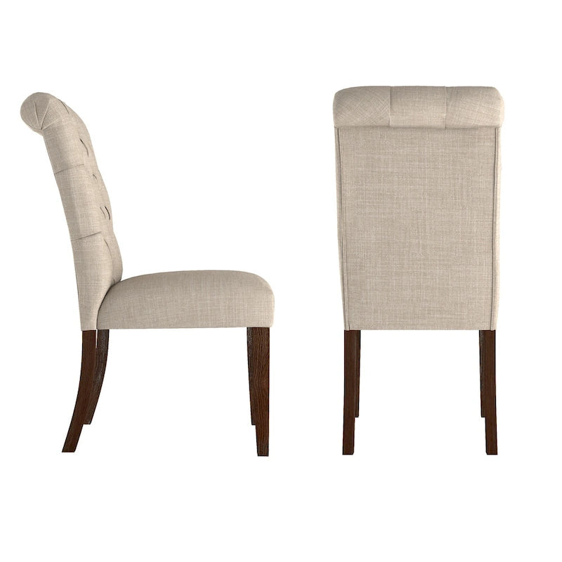 Tufted Rolled Back Parsons Dining Chairs – Set of 2, Rubberwood Frame