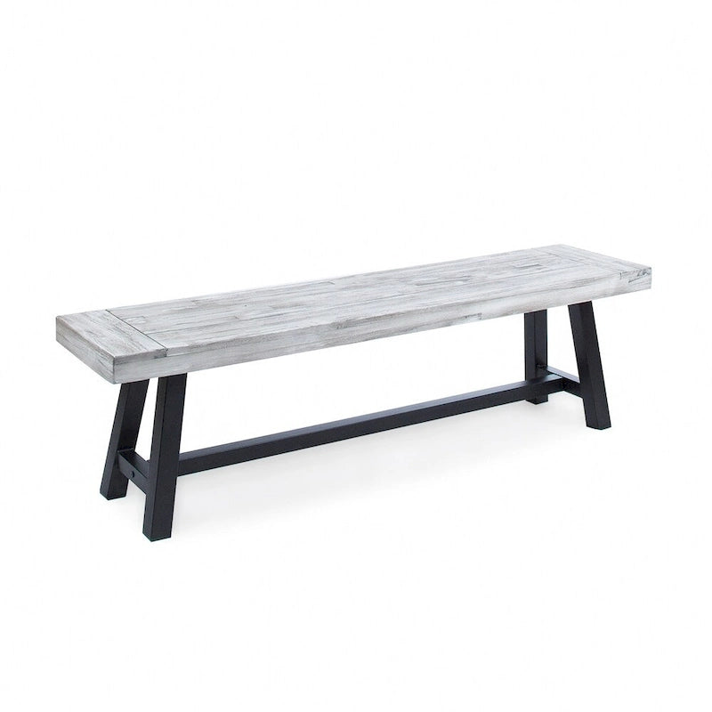 Farmhouse Rectangle Acacia Wood Dining Bench – Iron Frame, Rustic Style