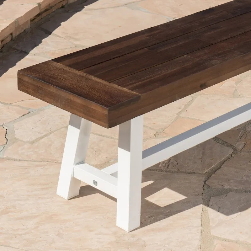 Farmhouse Rectangle Acacia Wood Dining Bench – Iron Frame, Rustic Style