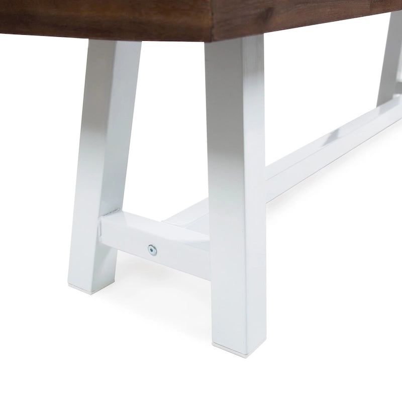 Farmhouse Rectangle Acacia Wood Dining Bench – Iron Frame, Rustic Style