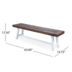 Farmhouse Rectangle Acacia Wood Dining Bench – Iron Frame, Rustic Style