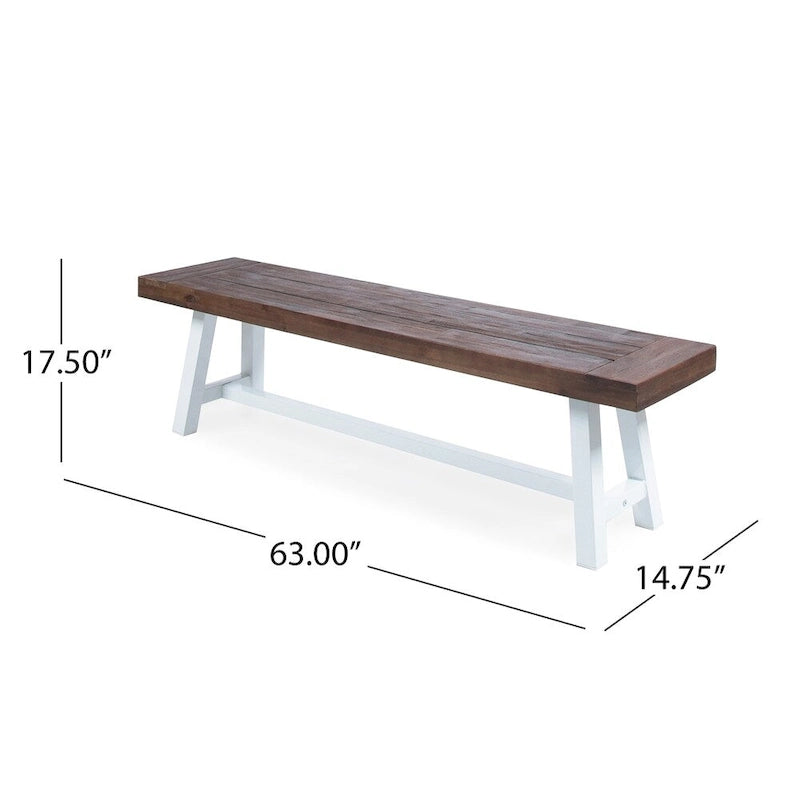 Farmhouse Rectangle Acacia Wood Dining Bench – Iron Frame, Rustic Style