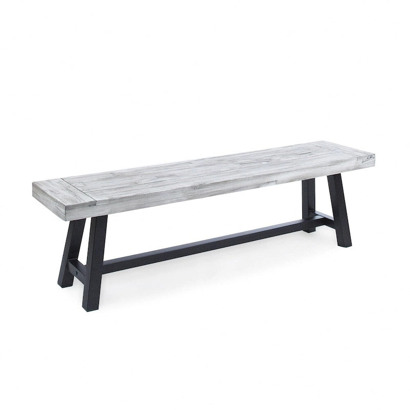 Farmhouse Rectangle Acacia Wood Dining Bench – Iron Frame, Rustic Style