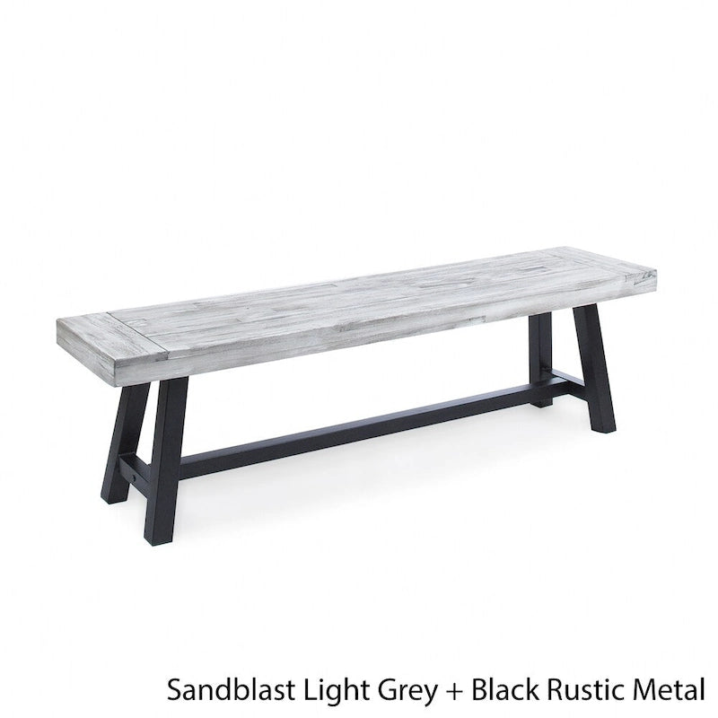 Farmhouse Rectangle Acacia Wood Dining Bench – Iron Frame, Rustic Style