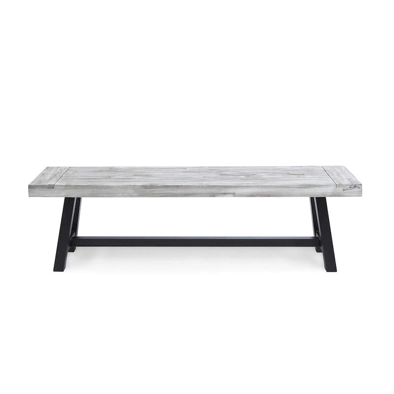 Farmhouse Rectangle Acacia Wood Dining Bench – Iron Frame, Rustic Style