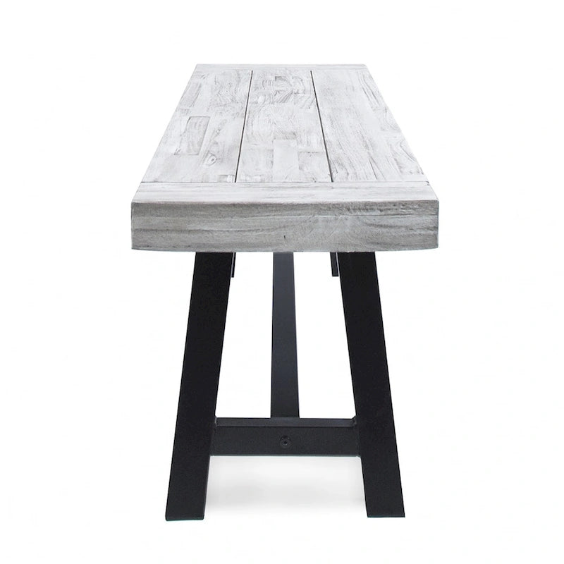 Farmhouse Rectangle Acacia Wood Dining Bench – Iron Frame, Rustic Style