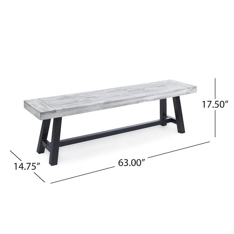 Farmhouse Rectangle Acacia Wood Dining Bench – Iron Frame, Rustic Style