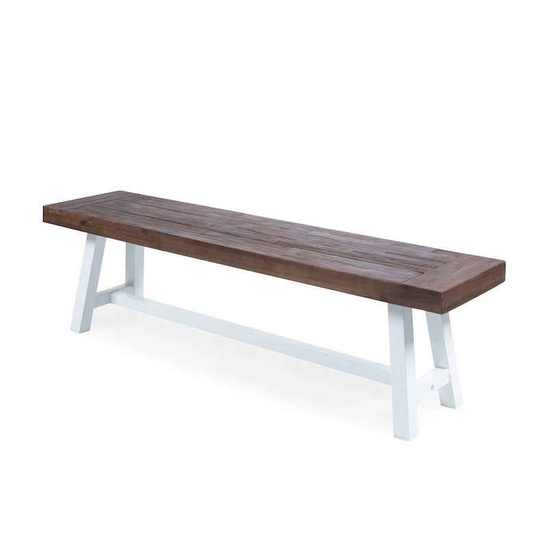 Farmhouse Rectangle Acacia Wood Dining Bench – Iron Frame, Rustic Style