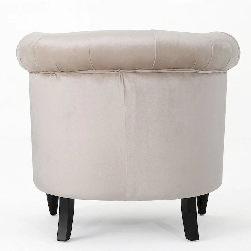 Velvet Club Chair – Tufted Arms, Nailhead Trim & Birch Wood Legs