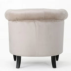 Velvet Club Chair – Tufted Arms, Nailhead Trim & Birch Wood Legs