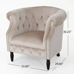 Velvet Club Chair – Tufted Arms, Nailhead Trim & Birch Wood Legs