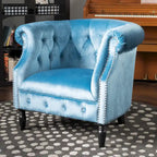 Velvet Club Chair – Tufted Arms, Nailhead Trim & Birch Wood Legs