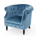 Velvet Club Chair – Tufted Arms, Nailhead Trim & Birch Wood Legs