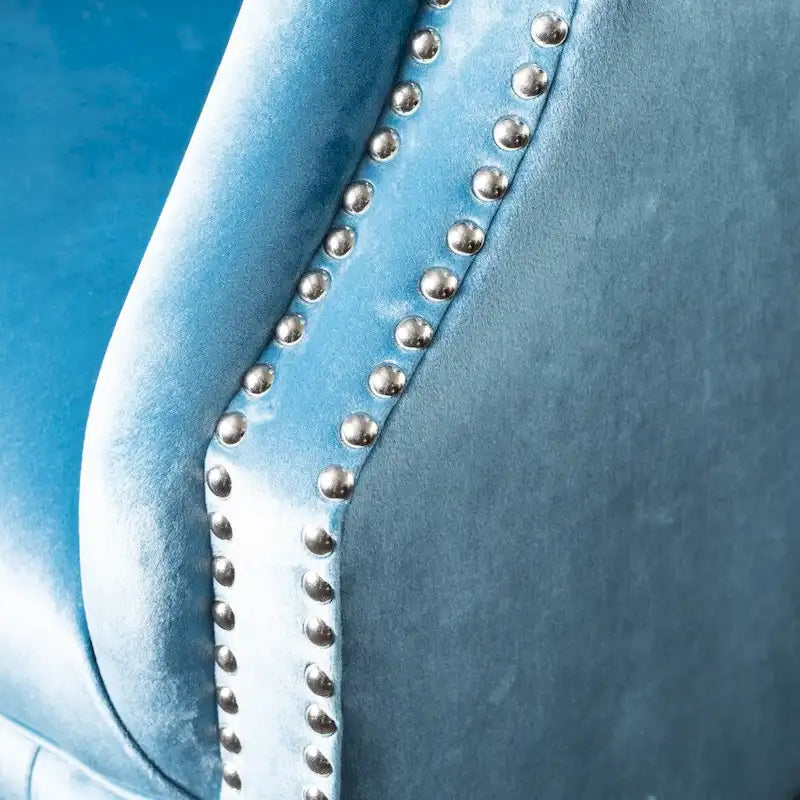 Velvet Club Chair – Tufted Arms, Nailhead Trim & Birch Wood Legs