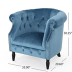 Velvet Club Chair – Tufted Arms, Nailhead Trim & Birch Wood Legs