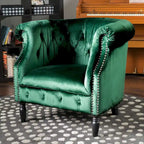 Velvet Club Chair – Tufted Arms, Nailhead Trim & Birch Wood Legs