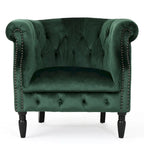 Velvet Club Chair – Tufted Arms, Nailhead Trim & Birch Wood Legs