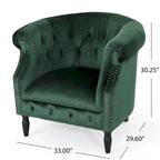 Velvet Club Chair – Tufted Arms, Nailhead Trim & Birch Wood Legs