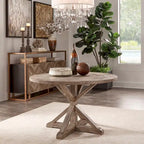 Rustic X-Base Round Pine Wood Dining Table – Distressed Farmhouse Style