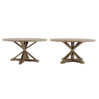 Rustic X-Base Round Pine Wood Dining Table – Distressed Farmhouse Style
