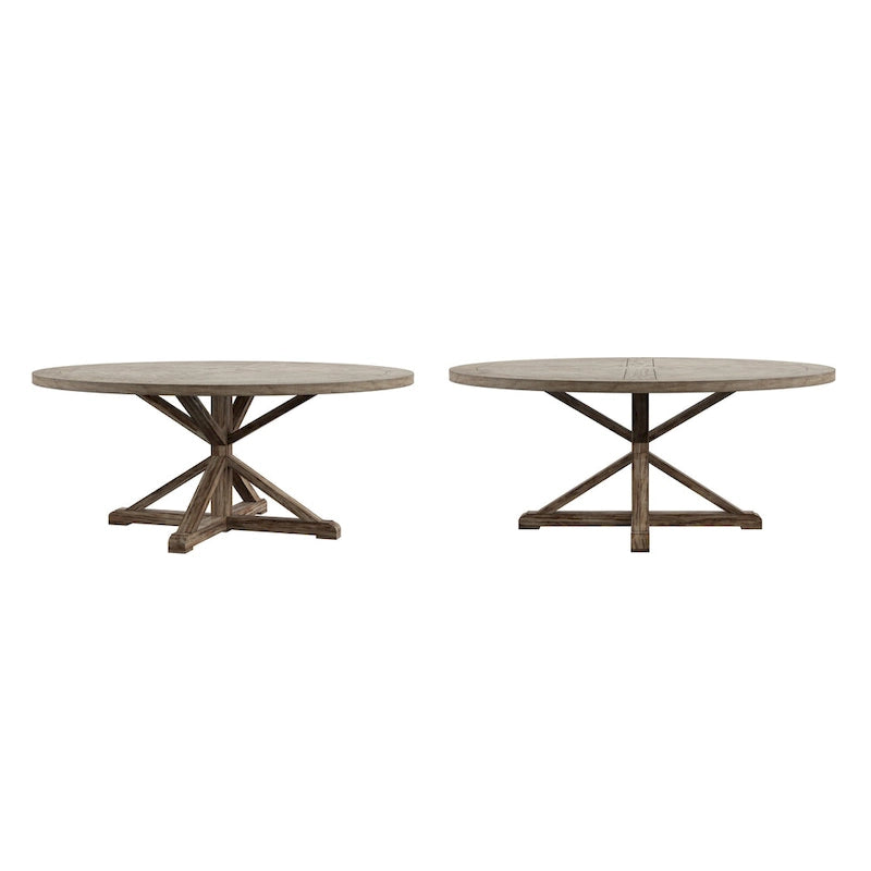 Rustic X-Base Round Pine Wood Dining Table – Distressed Farmhouse Style