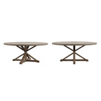 Rustic X-Base Round Pine Wood Dining Table – Distressed Farmhouse Style