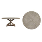 Rustic X-Base Round Pine Wood Dining Table – Distressed Farmhouse Style