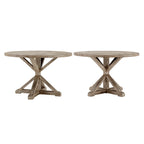 Rustic X-Base Round Pine Wood Dining Table – Distressed Farmhouse Style