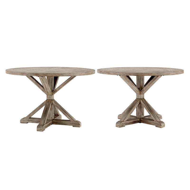 Rustic X-Base Round Pine Wood Dining Table – Distressed Farmhouse Style