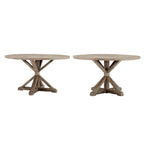 Rustic X-Base Round Pine Wood Dining Table – Distressed Farmhouse Style