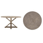 Rustic X-Base Round Pine Wood Dining Table – Distressed Farmhouse Style