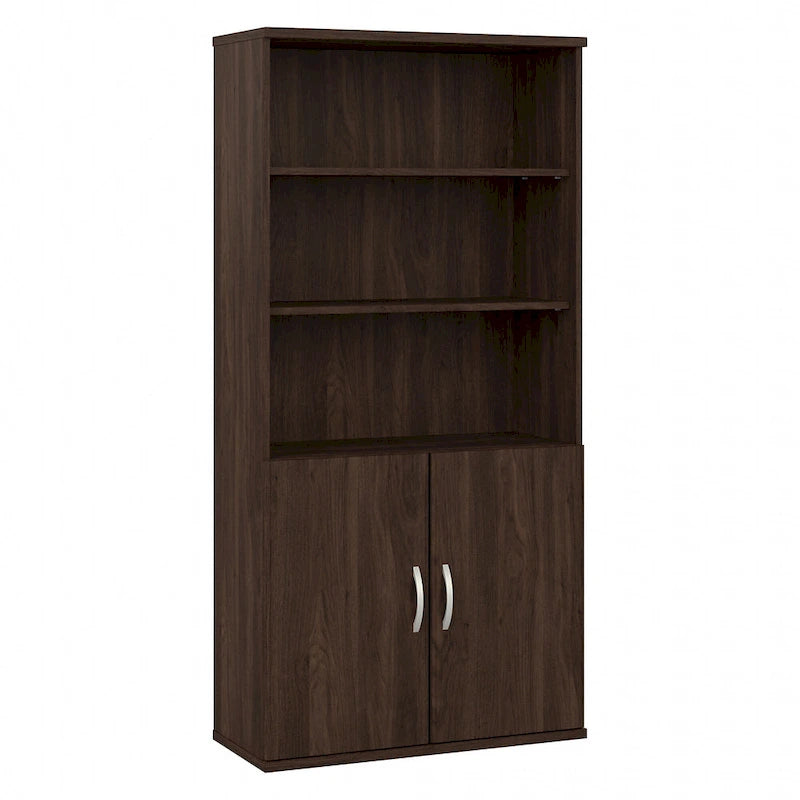 Tall 5-Shelf Bookcase with Cabinet Doors – Adjustable Shelves, Wall Anchor