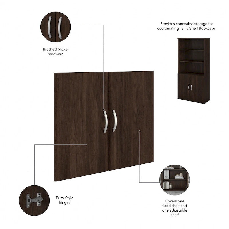 Tall 5-Shelf Bookcase with Cabinet Doors – Adjustable Shelves, Wall Anchor