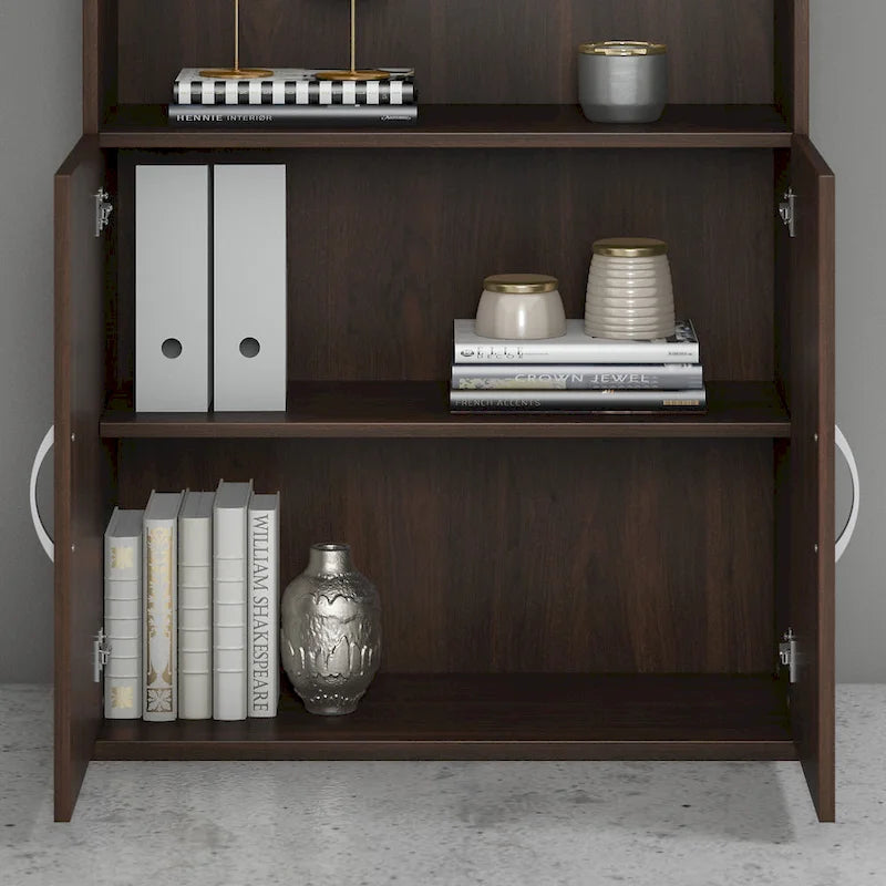 Tall 5-Shelf Bookcase with Cabinet Doors – Adjustable Shelves, Wall Anchor