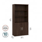Tall 5-Shelf Bookcase with Cabinet Doors – Adjustable Shelves, Wall Anchor