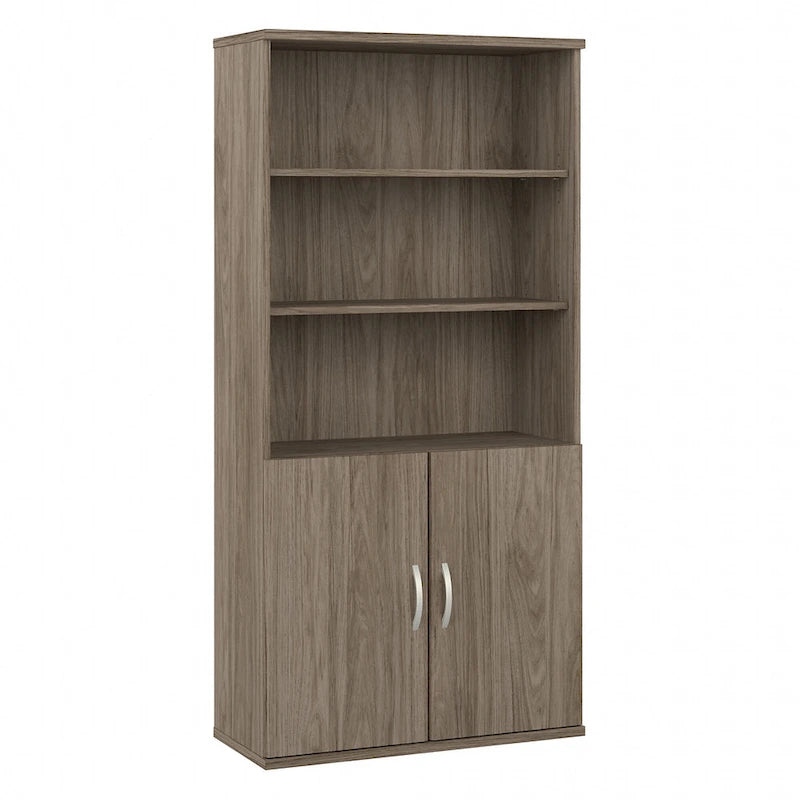 Tall 5-Shelf Bookcase with Cabinet Doors – Adjustable Shelves, Wall Anchor