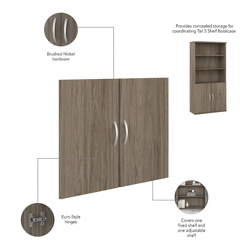 Tall 5-Shelf Bookcase with Cabinet Doors – Adjustable Shelves, Wall Anchor