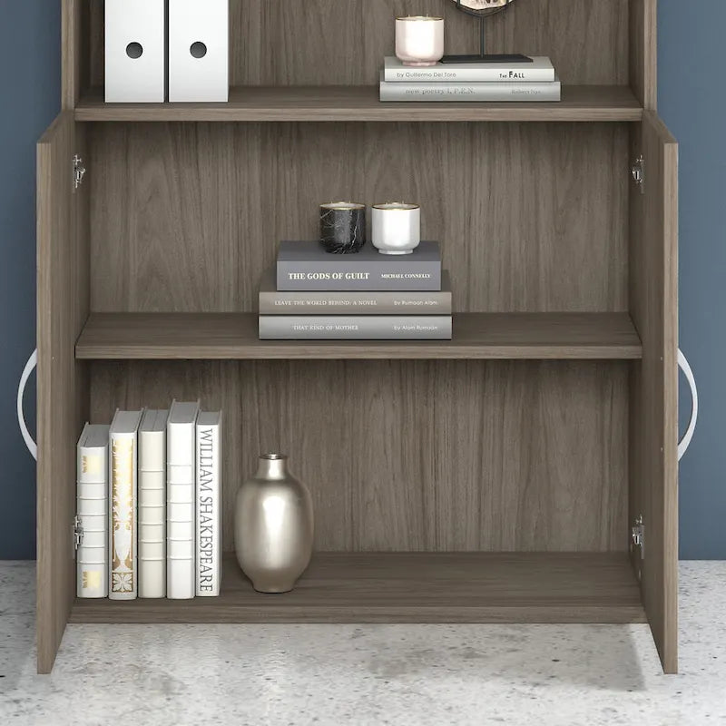 Tall 5-Shelf Bookcase with Cabinet Doors – Adjustable Shelves, Wall Anchor