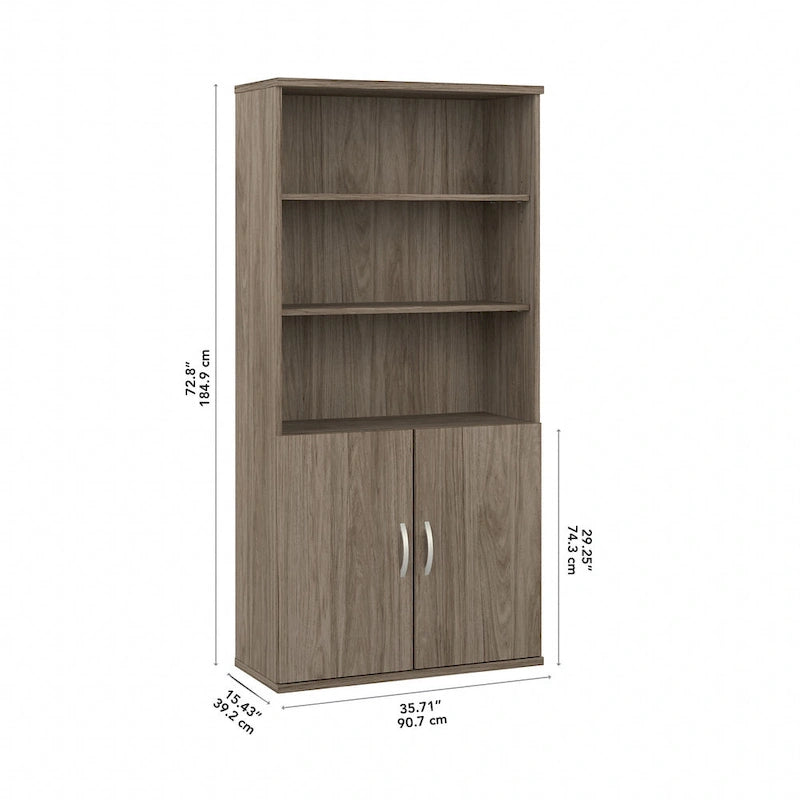 Tall 5-Shelf Bookcase with Cabinet Doors – Adjustable Shelves, Wall Anchor