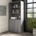 Tall 5-Shelf Bookcase with Cabinet Doors – Adjustable Shelves, Wall Anchor